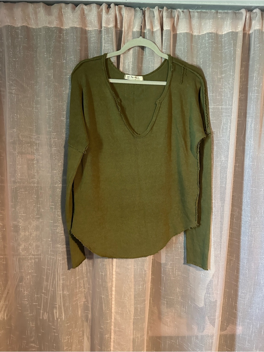 We The Free Olive Green V-Neck Long Sleeve Top
